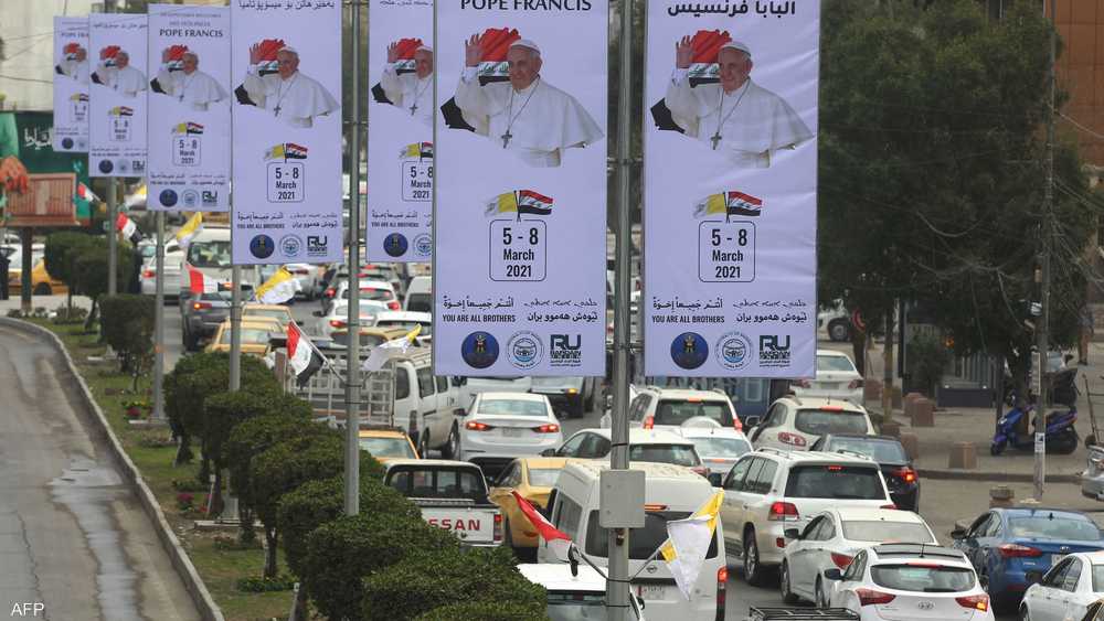 Banners fill the streets welcoming the Pope's arrival in Baghdad